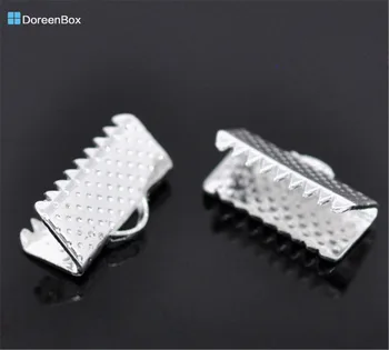 

Doreen Box Lovely 100 Silver color Textured End Caps Crimp Beads 13x8mm (B14704)