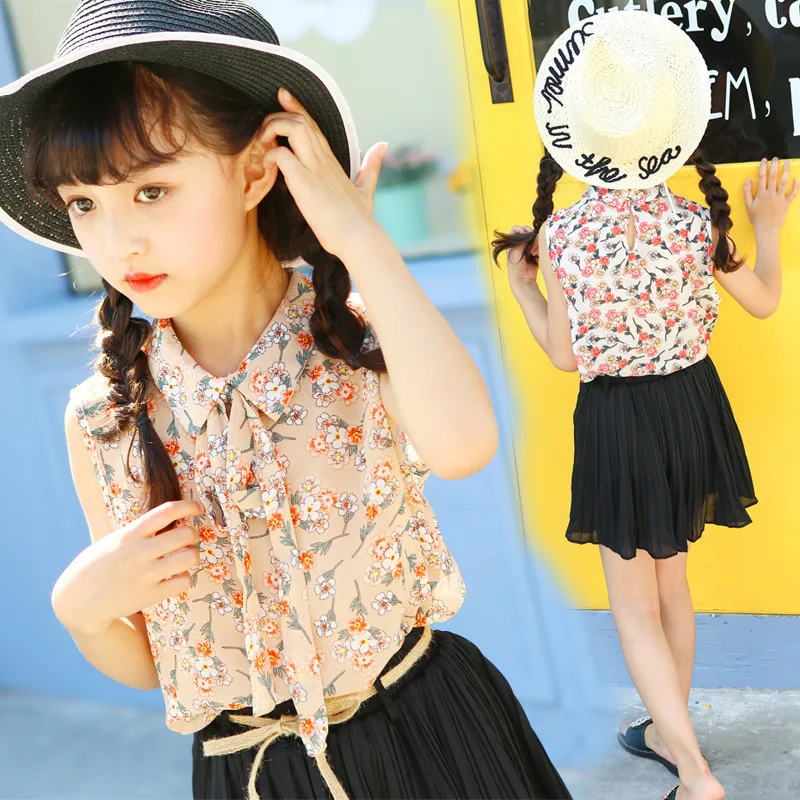 

Children's Garment 2017 Summer New Pattern Korean Child Shivering Chiffon Vest Nothing Kids Clothing Flowers Printing