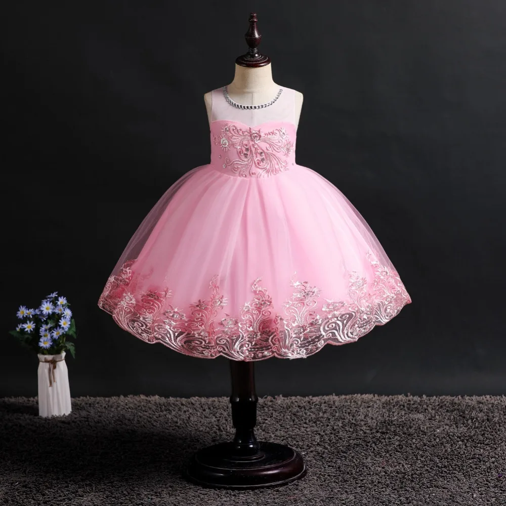Cute Flower Baby Girl Dresses 2019 Tule Princess Dress Children Evening Clothing Sequins Kids Prom Gown For Girls Wedding Party (4)