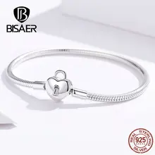 BISAER, серебряные браслеты, 925 пробы, серебряные, в форме сердца, с застежкой, Femme, серебряные браслеты для женщин, ювелирные изделия, Pulseira ECB141
