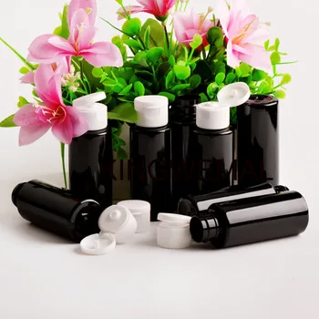 

300pcs 60ML Empty Plastic Liquid Lotion Makeup Bottles with Flip Cap Lid Air Flight Lotion Essence Black Bottles Travel Size