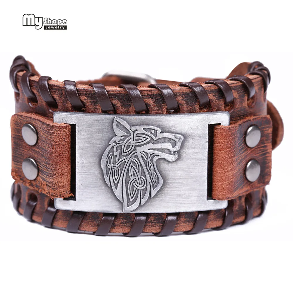My Shape Vintage Religion Bangle Viking Wolf Bracelet Men Wide Bangle Viking Wolf Bracelet Men