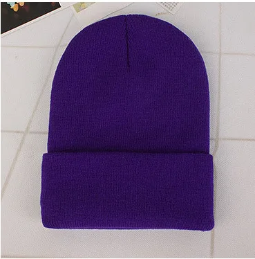 Dark purple Cap Зимние шапки для женщин, Новые Вязаные шапки, одноцветные милые шапки для девочек, осенние женские шапки, теплые шапки, Женская Повседневная шапка - Цвет: Dark purple Cap