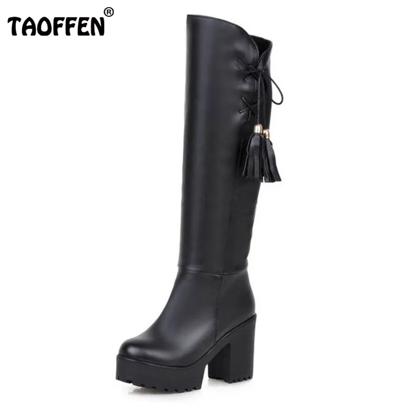 

TAOFFEN Ladies Over Knee Boots High Heel Winter Women Retro Long Boot Warm Riding Botas Footwear Heels Shoes Size 34-46