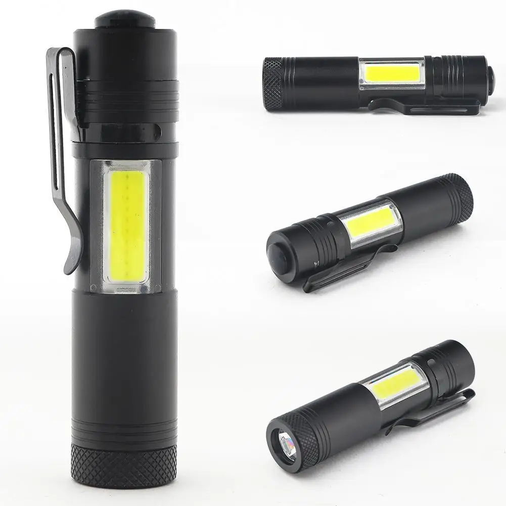 1000 lumen XPE Q5+COB LED Flashlight 4 modes pocket clip torchin LED