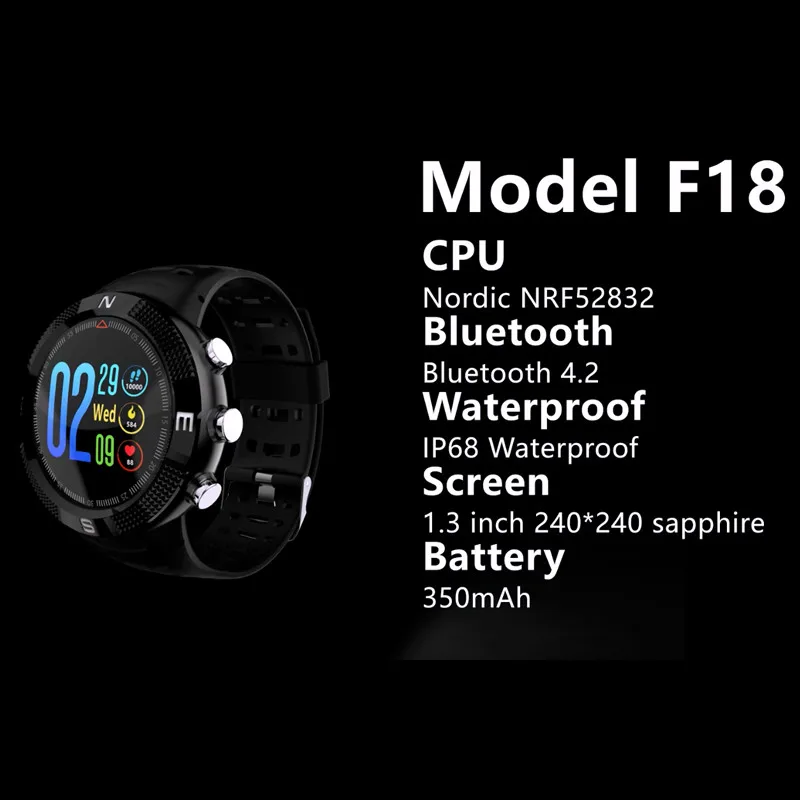 Смарт часы F18 с GPS Bluetooth цветным HD экраном пульсометром водозащитой IP68 поддержкой 4