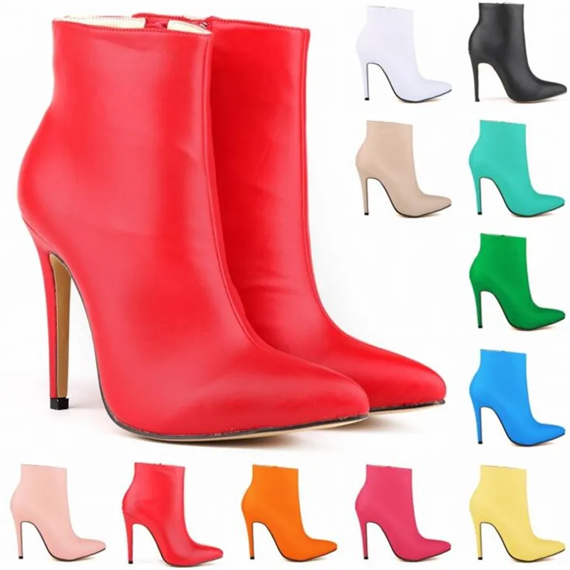 

Women's Motorcycle boots Winter Boots women pu Ankle Basic Round Toe Super High 11CM Thin Heels Solid women boots Shoes