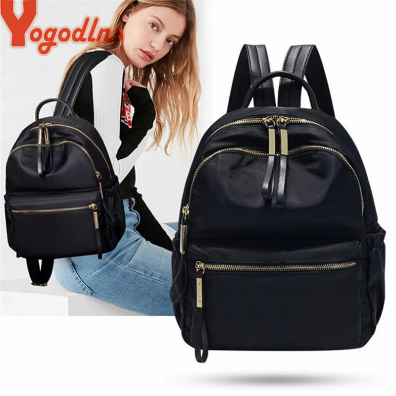 

Yogodlns Women Nylon Backpack Bags Fashion Design Solid Oxford Shoulder Backpacks Teenage Girls School Waterproof Rucksack