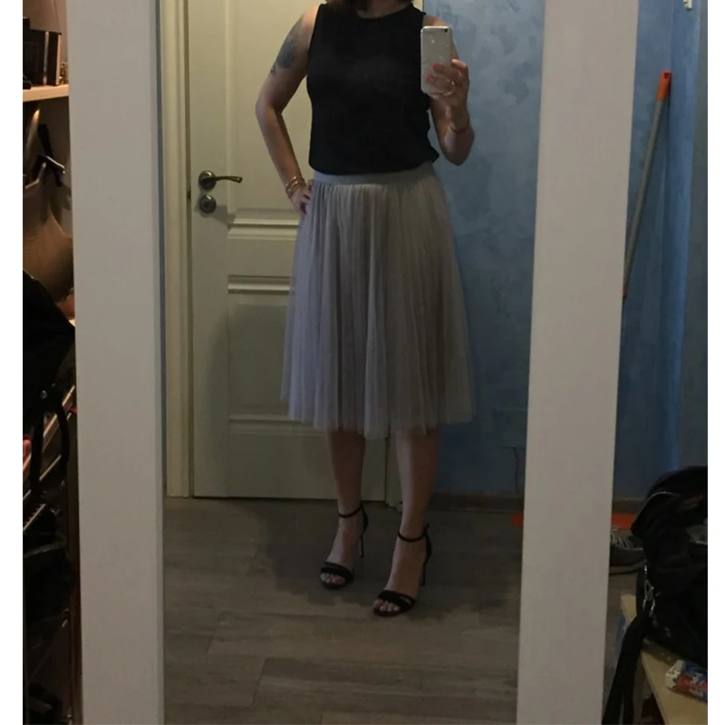 TIGENA Midi Pleated Tulle Skirt Women 2019 Summer A-line High Waist Knee Length Tutu Skirt Female School Sun tiulowa spodnica TIGENA Midi Pleated Tulle Skirt Women 2019 Summer A-line High Waist Knee Length Tutu Skirt Female School Sun tiulowa spodnica