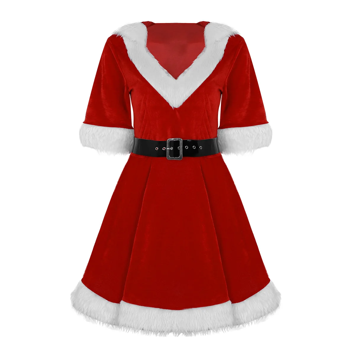 Женский маскарадный костюм Санта-Клауса, рождественское платье, бархатное платье с v-образным вырезом и капюшоном, сексуальный костюм для косплея, зимние вечерние платья для Сисси - Цвет: Red