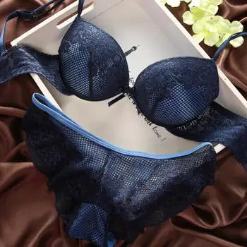 

Women Underwear Solid Sexy Lingerie Lace Sexy Thin Deep V-neck Push Up Underwear hot-selling Vintage Solid Color Bra Set Corset