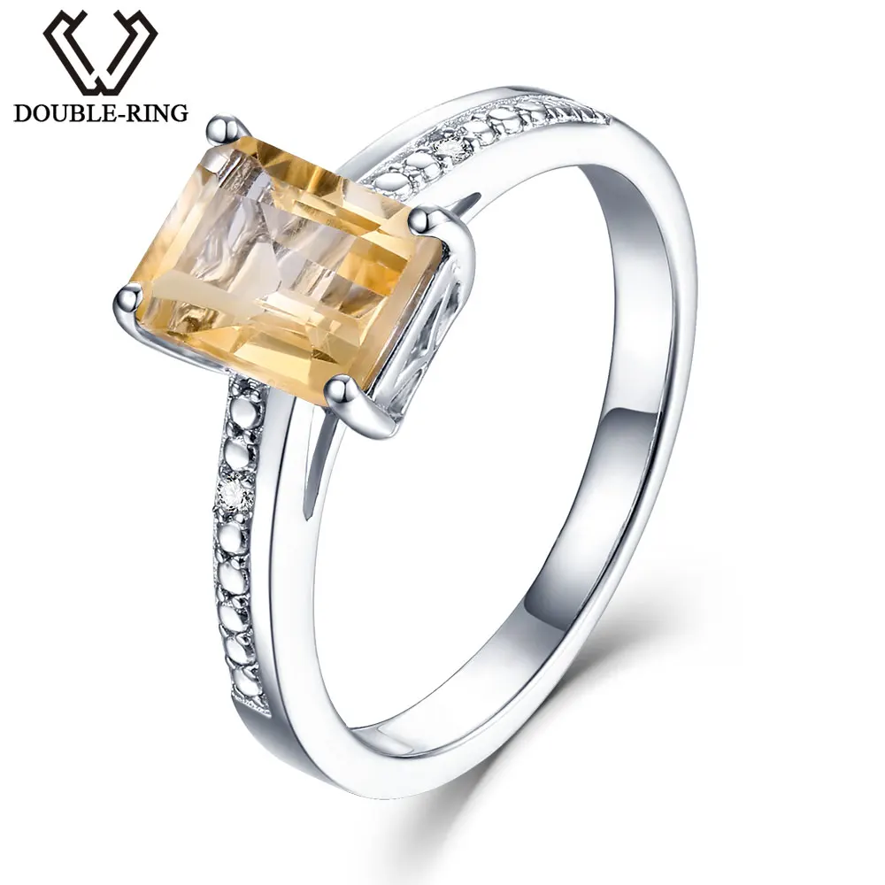 DOUBLE-R 1.6ct Natural Citrine Real Diamond 925 Sterling Silver Gemstone Ring Embroidery