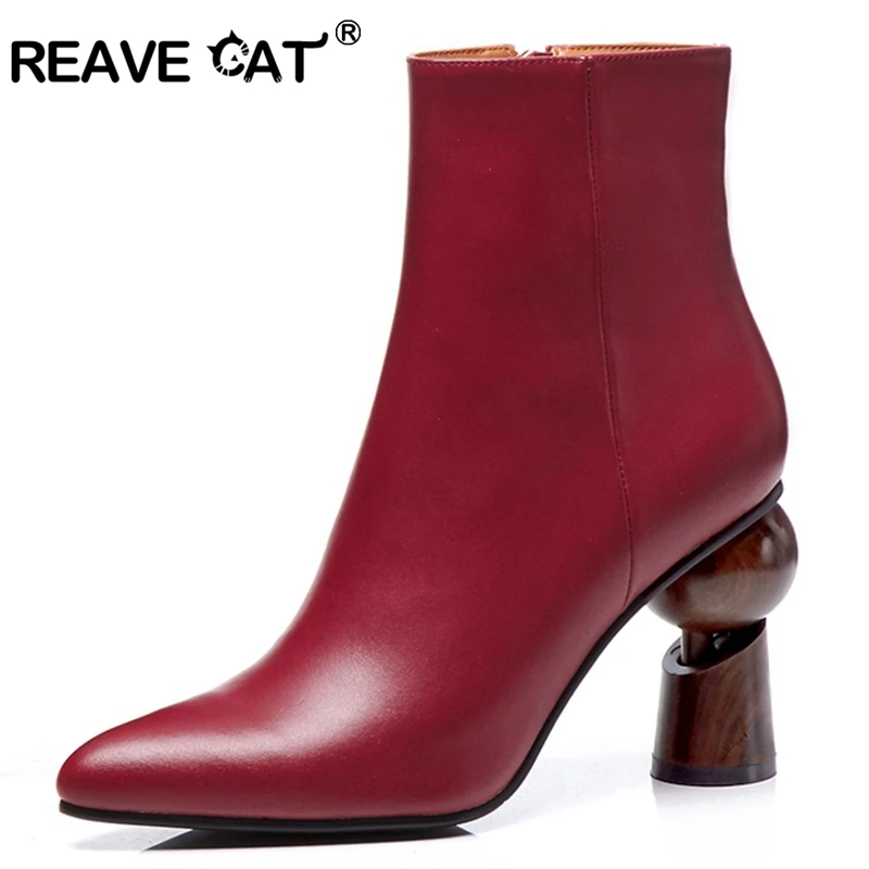REAVE CAT/женские ботильоны из натуральной кожи Необычные на высоком каблуке с