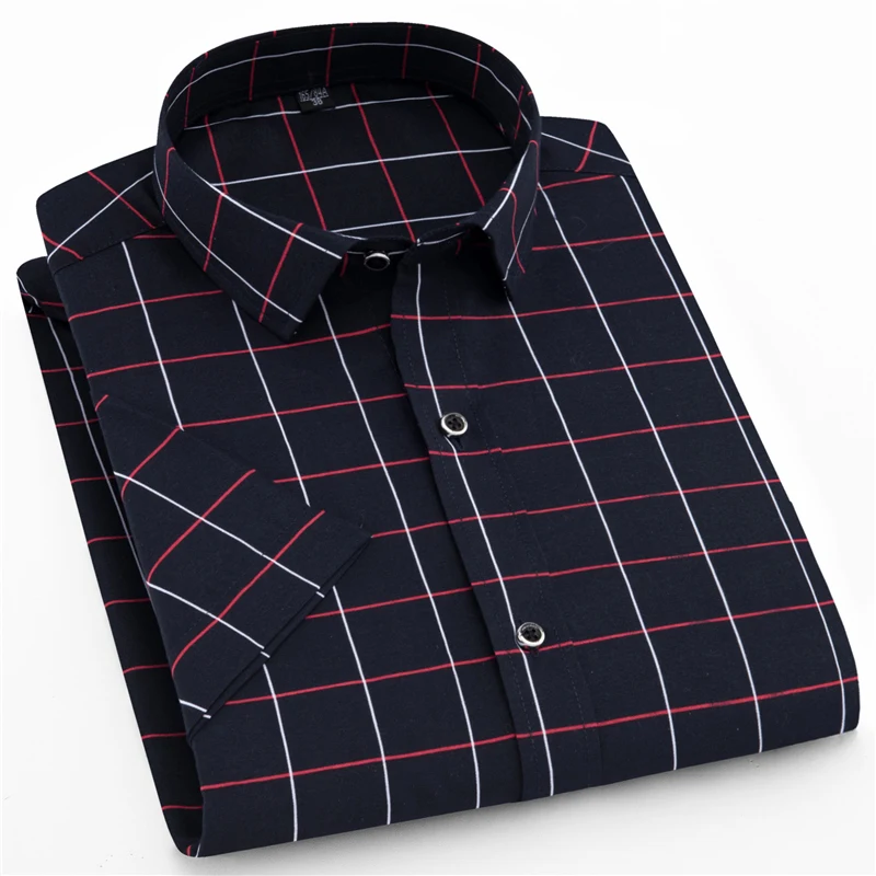 

New Fashion Brand Men Clothes Slim Fit Men Cotton Short Sleeve Shirt Men Print Plaid Business Casual Men Shirt Social M-5XL Size