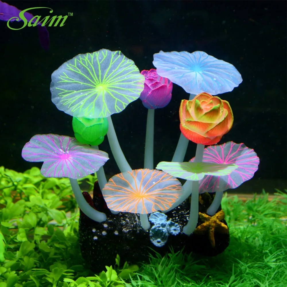4.3" Saim Glowing Effect Artificial Lotus Flowers for Fish Tank