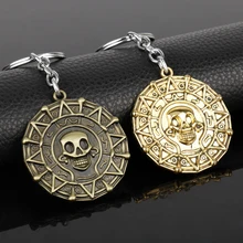 Dongsheng atacado Medalhão Jack Piratas Do Caribe Aztec Coin Pingente Crânio Chaveiros Chaveiro Bronze Presente de Natal-50(China)