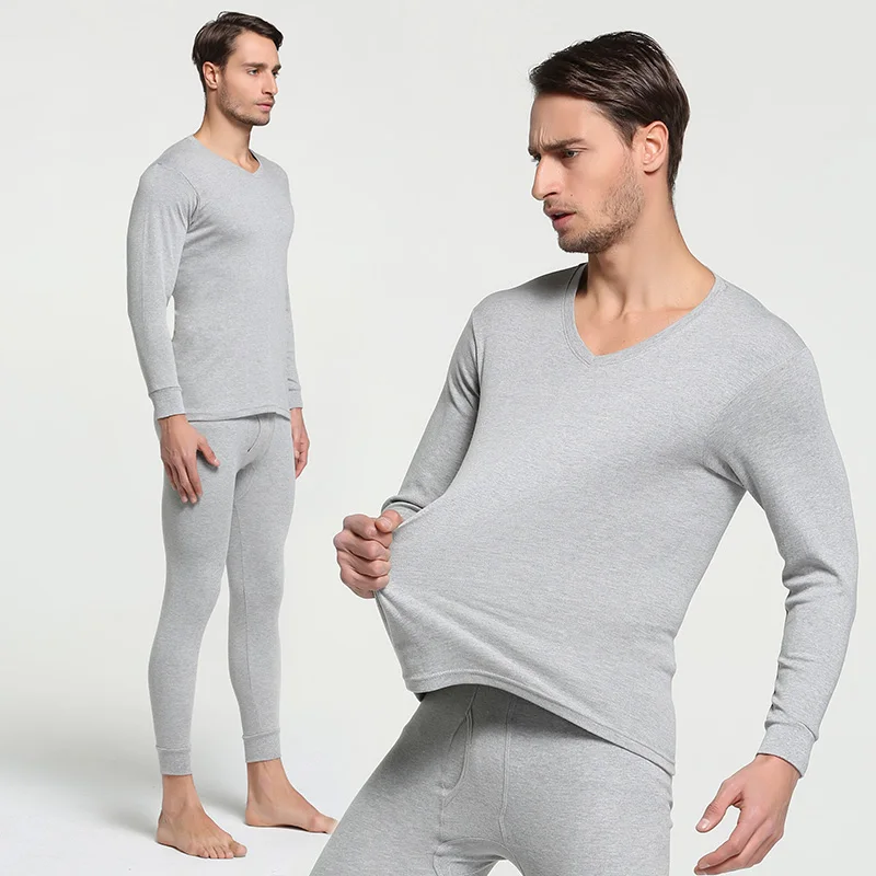 2018 Winter 100% Cotton Round Neck Warm Long Johns Set For Men Ultra-Soft Solid Color Thin Thermal Underwear Men's Pajamas M-3XL