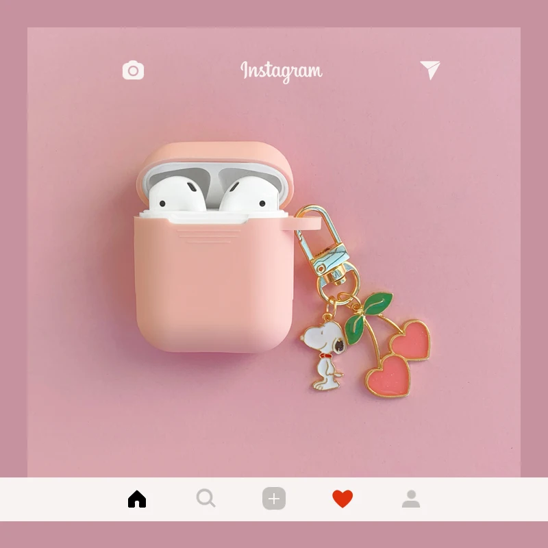 

Cute Sweet Korean Silicone Case for Apple Airpods 1 2 Case Accessories Bluetooth Earphone Protective Cover Cherry Dog Key Ring