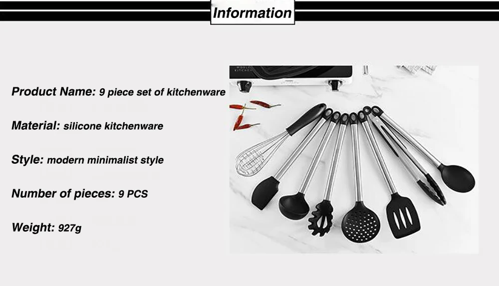 XITUO набор кухонной утвари из 9 предметов, ложка из пищевого силикона, термостойкий пластиковый кронштейн, кухонные инструменты из нержавеющей стали