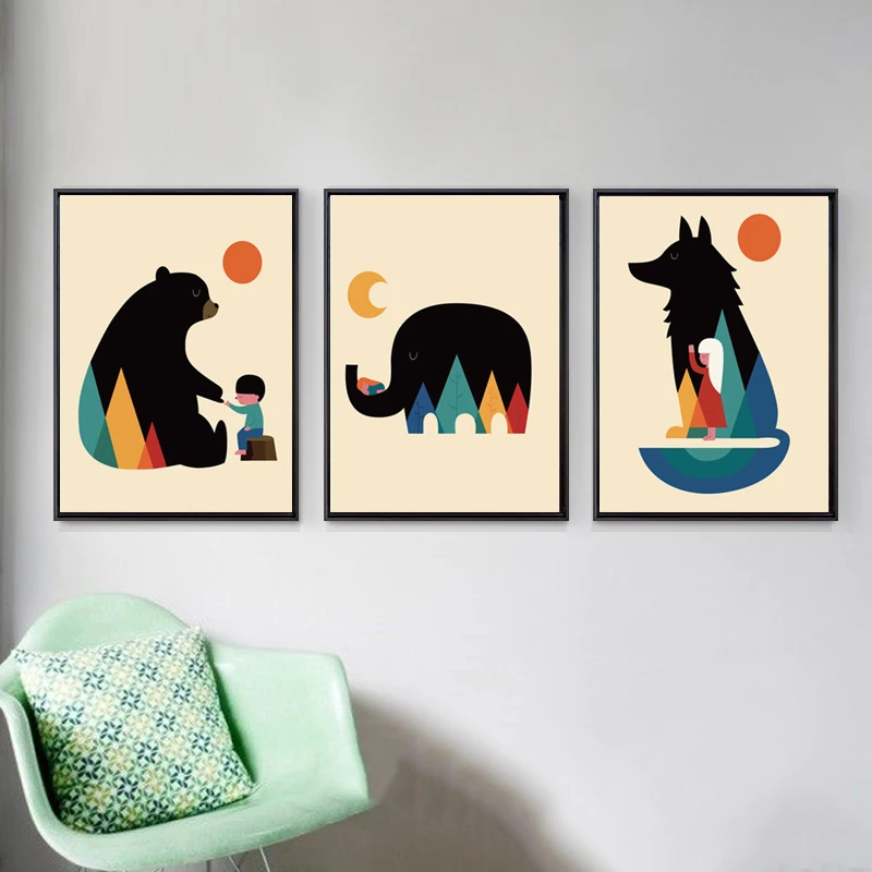 Cartoon-Animals-Canvas-Art-Prints-Happy-Fairy-Tale-Painting-Poster-Wall-Pictures-For-Home-Child-s (2)