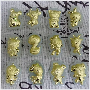 

3D gold inlaid natural jade zodiac pendant e52#