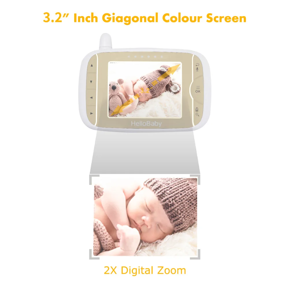  HelloBaby 3.2 Inch HB65 Baby Video Monitor with Remote Camera Pan-Tilt-Zoom Two Way back system Nig