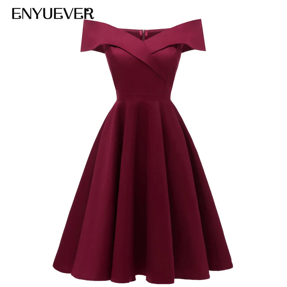 

Enyuever Vestido Vintage Off The Shoulder Dresses Women Runway Retro Tunic Midi Robe Rockabilly Elegant Evening Party Dress Jurk