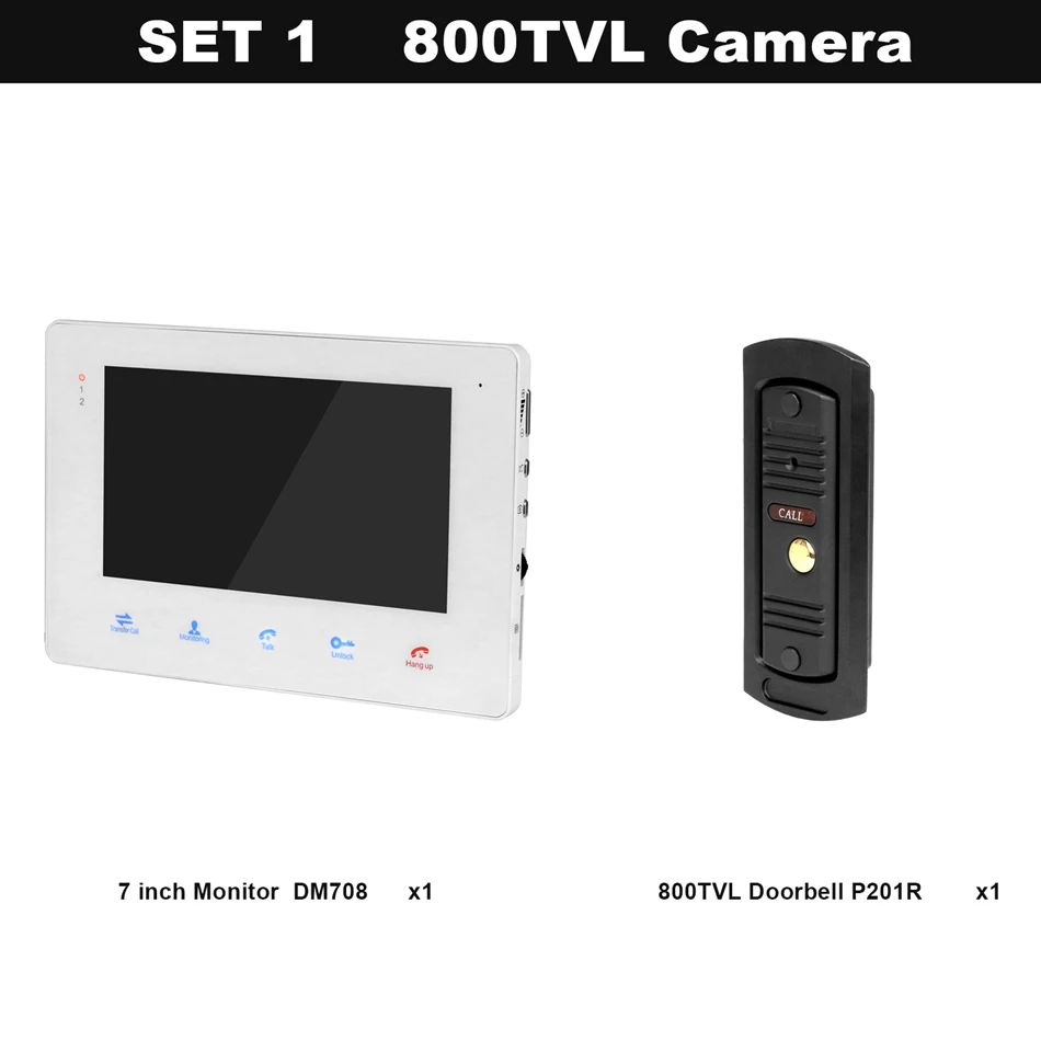 800TVL HomeFong домофон системы дверной звонок Камера Проводной видео-телефон двери 7 дюймов Главная видеодомофон 16G Поддержка карт памяти CCTV - Цвет: 800TVL