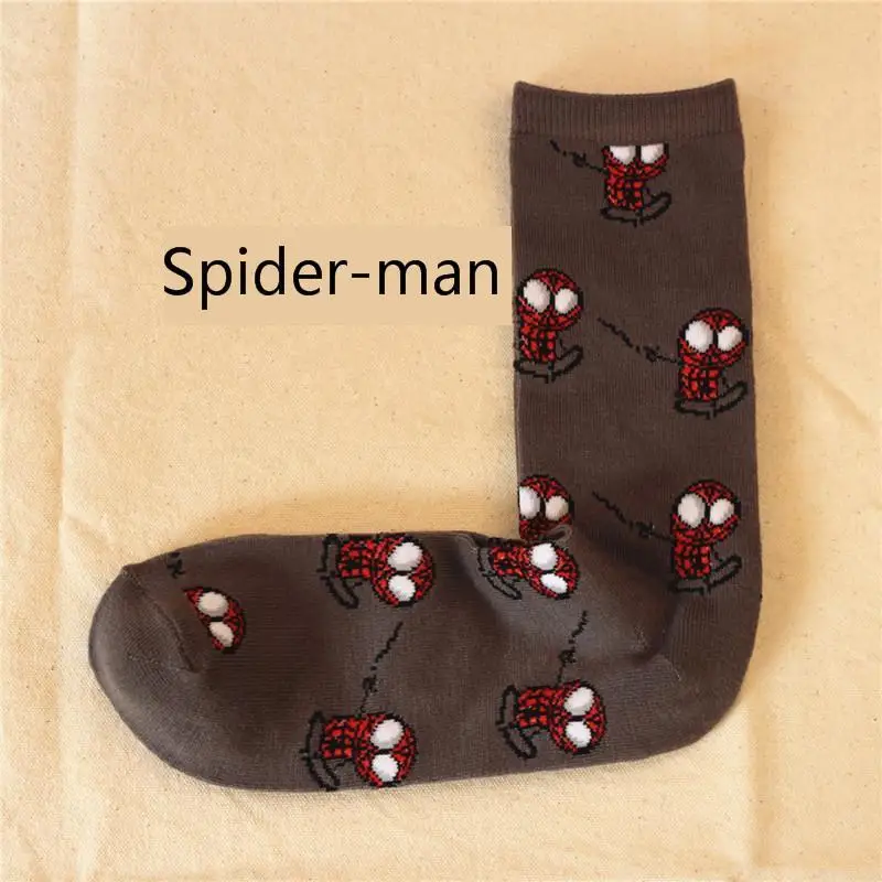 Веселые мужские носки без пятки с изображением Супермена, летучей мыши; хлопковые мужские чулки с героями мультфильмов «мстители», «Капитан Америка» - Цвет: Spider-Man