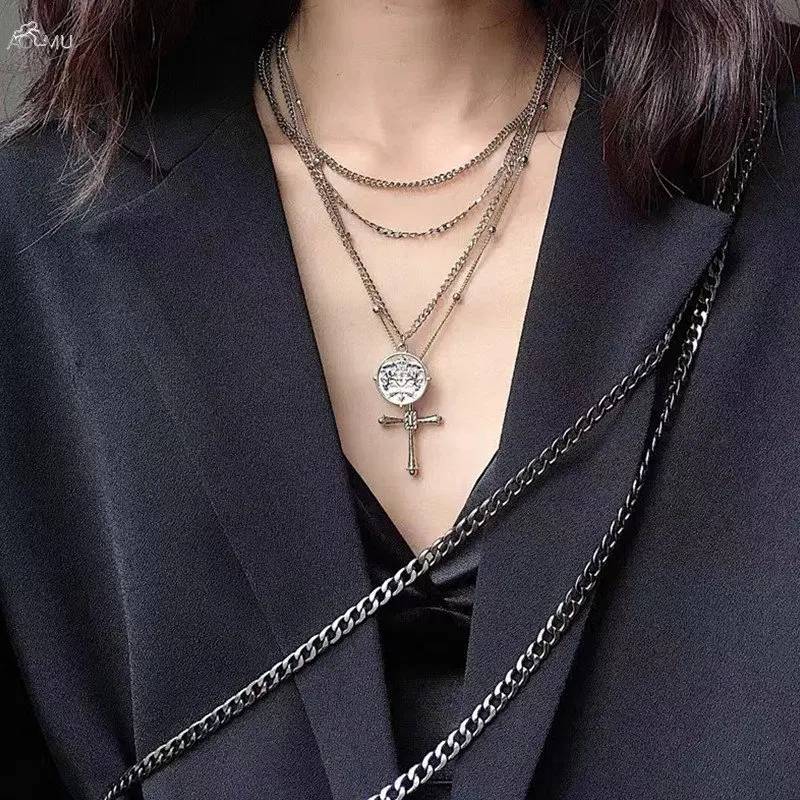 

AOMU Vintage Multilayer Cross Virgin Mary Pendant Round Chain Christian Necklace Goddess Catholic Choker Necklace For Women