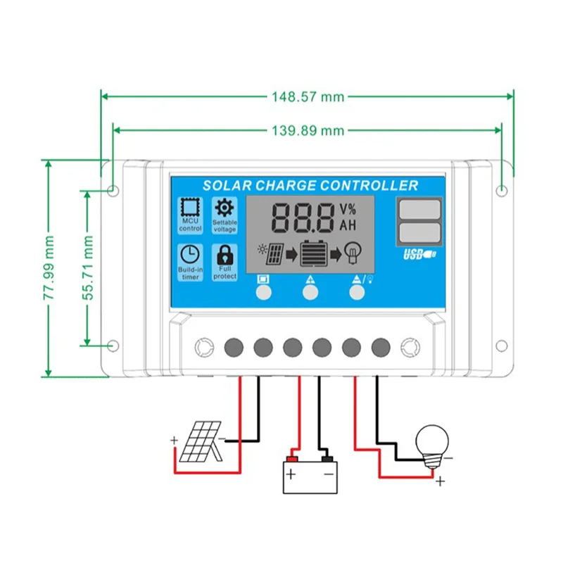 

PWM 12V 24V 30A Solar Panels Battery Charge Controller With LCD Display Dual USB Solar Panel Charger QJ888