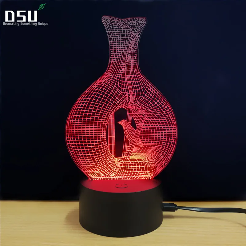 

3D Illusion Flower Vase Lamp 3D Night light electric guitar Model Illusion LED Lamp 7 Color changing USB Touch Sensor Home Decor