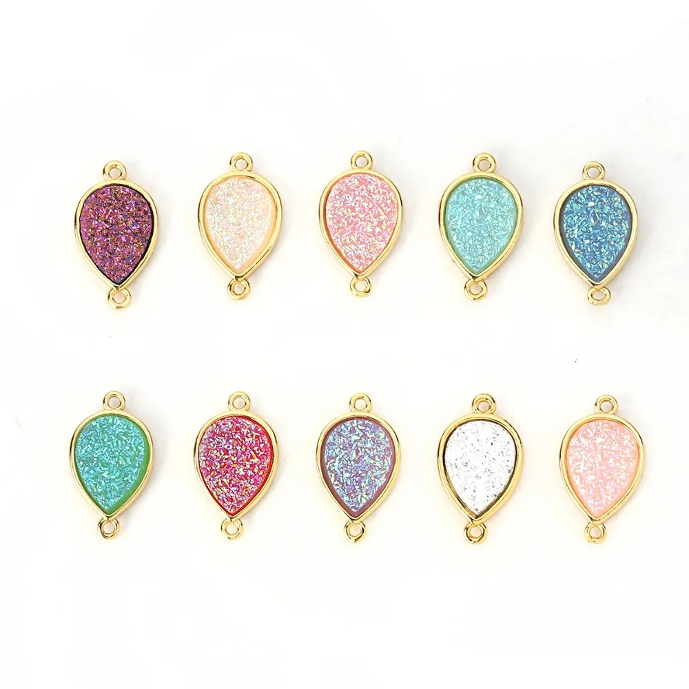 

DoreenBeads Fashion Copper & Synthetic Quartz Connectors Drop Gold Filled Colorful DIY Charms 20mm( 6/8") x 12mm( 4/8"), 2 PCs