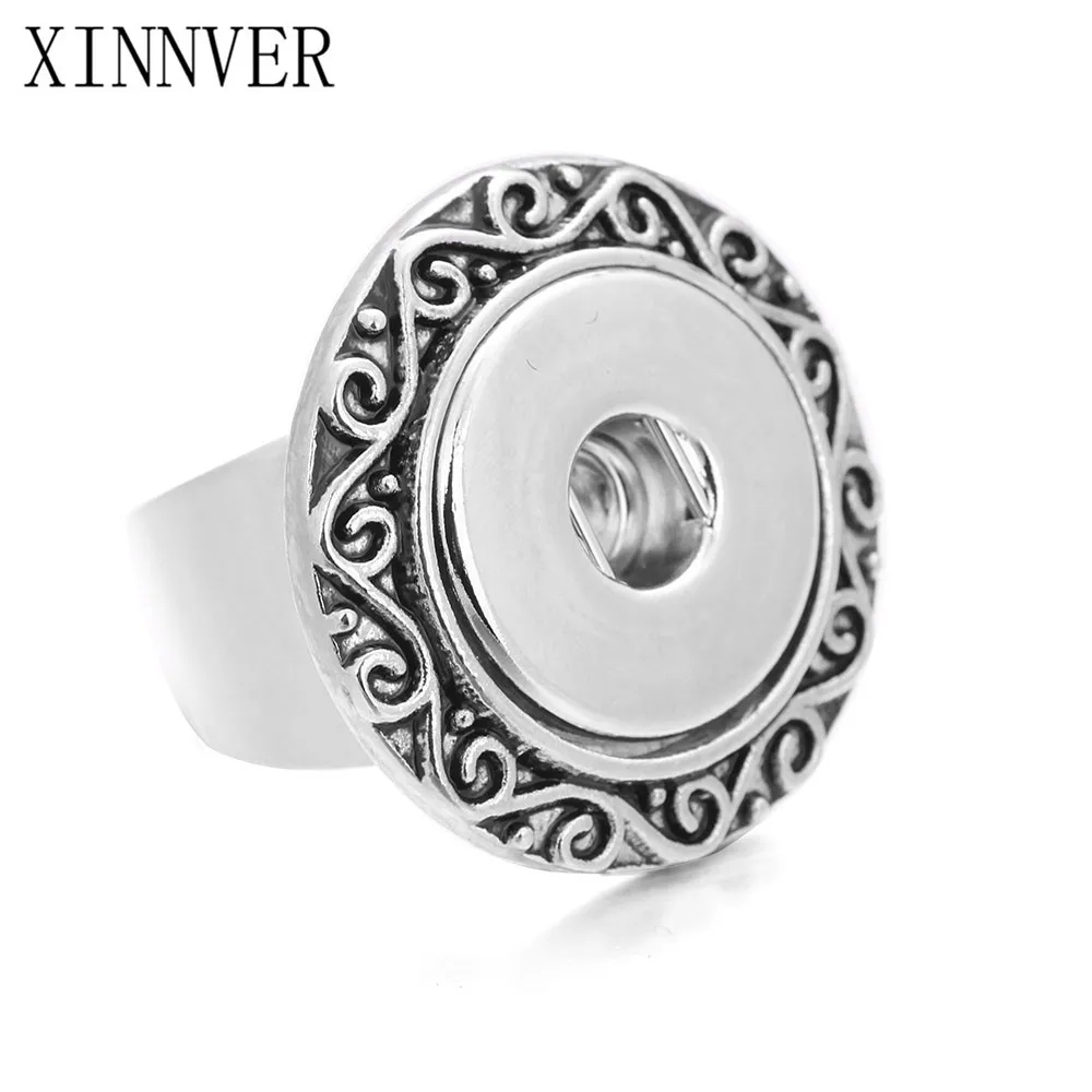 

Newest Fashion Snaps Rings Elegant Metal Buttons Ring Fit 18/20mm Snap Jewelry Silver Flower Ring For Women