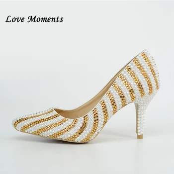 

Love Moments pearl crystal wedding shoes womens pointed toe high-heeled shoes 8cm heel fashion shoes woman single shoes female