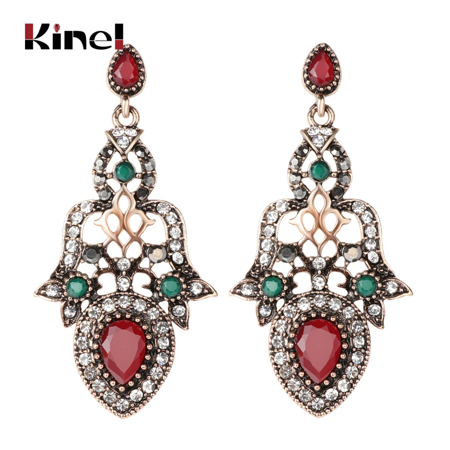 

Kinel Unique Indian Jewelry Crystal Flower Drop Earrings For Women Antique Cold Vintage Wedding Earring Best Party Gift