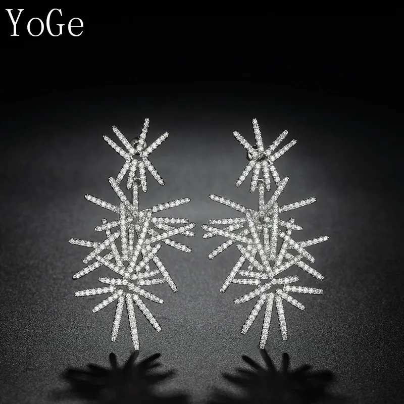 

YoGe E8951 Fashion AAA cubic zirconia fireworks shaped full stones drop earrings ,gorgeous women's accessaries,white colour