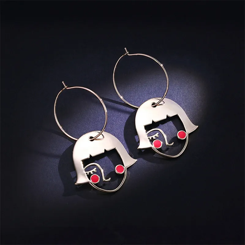 2018 New Unique Design Creative Cute Sweet Enamel Girls Face Stud Earrings Gold Color Fashion Jewelry 3.9*3.1cm | Украшения и