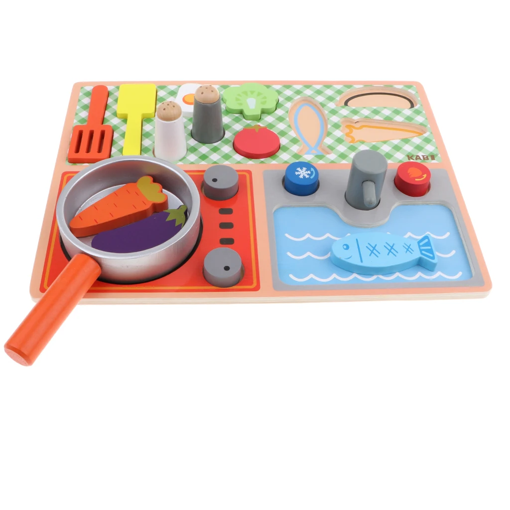 Funny Wooden Pretend Play Gas Stove with Cooking Kits & Food Set Kids Toy Birthday Gifts