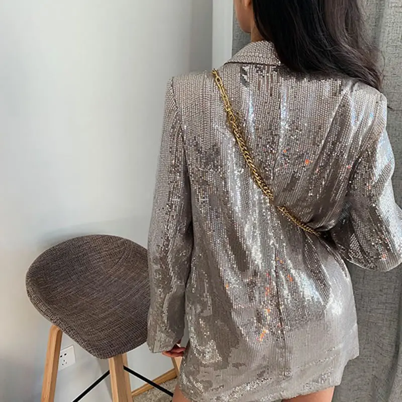 Nouveau Blazer Pleine Été Mode Silver Double Corée xitao2019 Long Boutonnage Printemps Col Longues Wbb2342 Manches Solide Cranté Couleur 0Pk8Onw