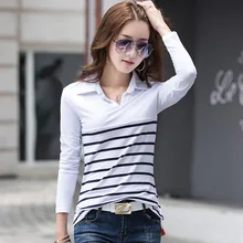 Женские хлопковые рубашки поло с длинным рукавом, новая мода, в полоску, 2 стиля, вес 43-80 кг, Прямая поставка