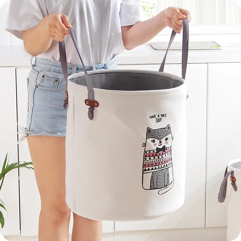 Günstige Neue Cartoon Falten Lagerung Körbe Leinwand Stoff Lagerung Box Runde Hause Wäsche Korb Organizer Bin Für Kinder Spielzeug Organisatoren