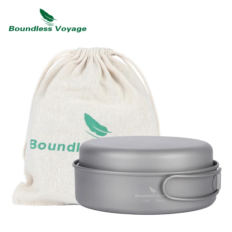 Boundless Voyage Outdoor Ultralight 3pcs Titanium Pot Pan Set Plate Dish Cookware Tableware Dinnerware Set