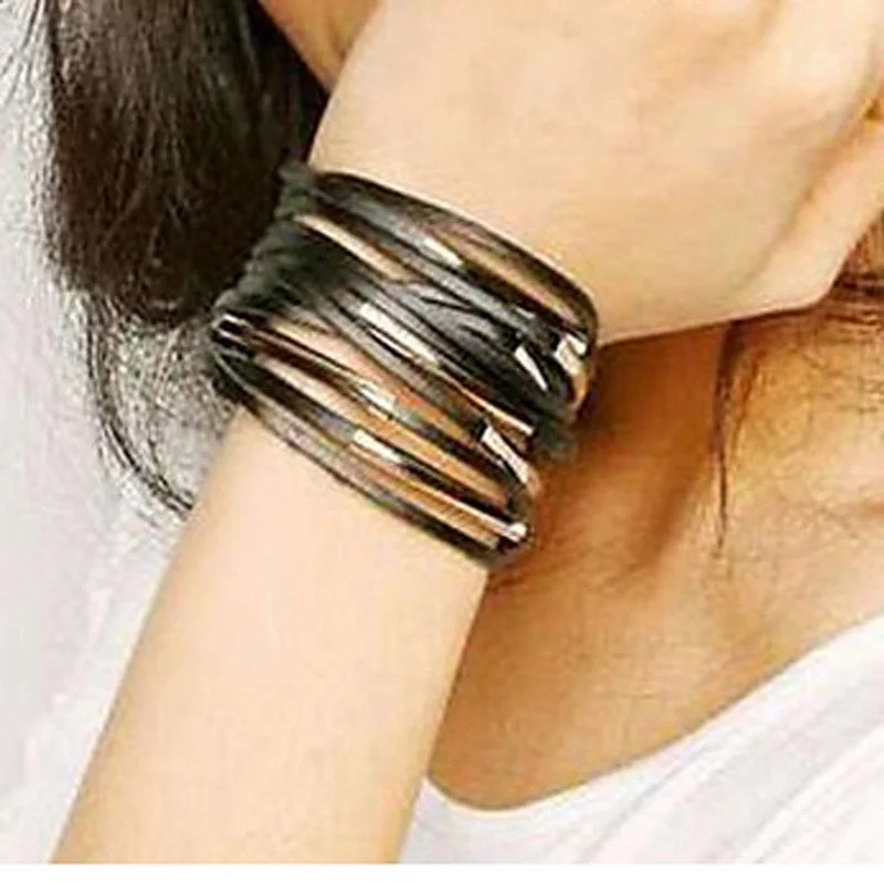 

Multilayer Cuff Bangle Gothic Punk Chain Leather Bracelet Jewelry Unisex Wristband Jewelry
