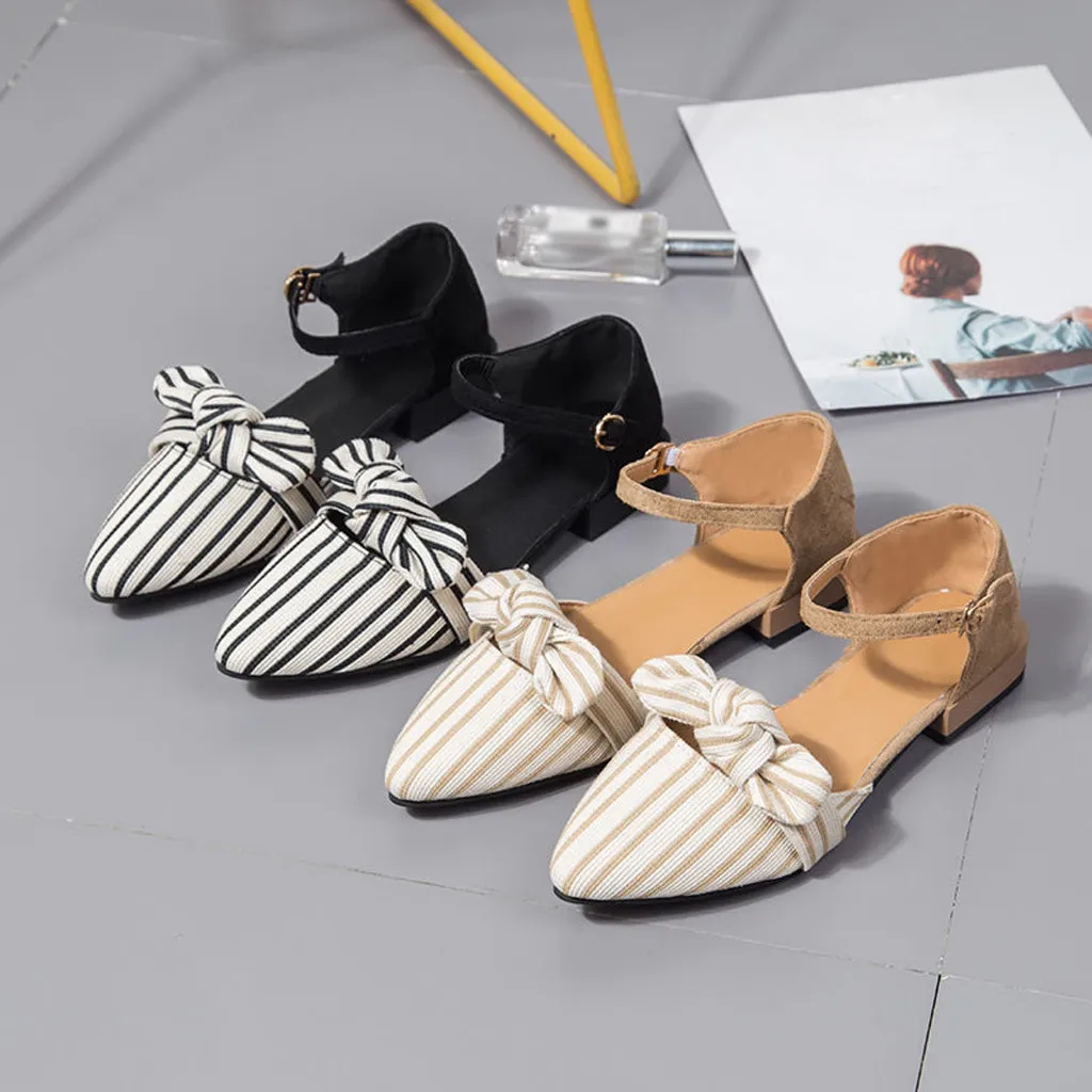 

Summer ladies sandals women shoes Pointed Toe Stripe Shallow Square Heel Buckle Strap Sandals shoes woman Casual #20190101