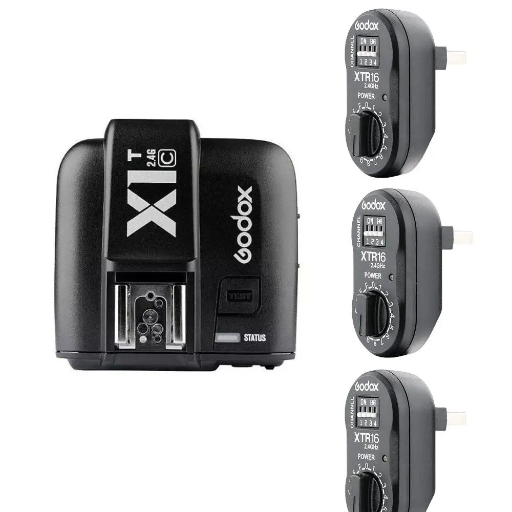 

Godox X1T-C TTL Wireless Transmitter + 3x XTR-16 Wireless 2.4G Flash Receivers