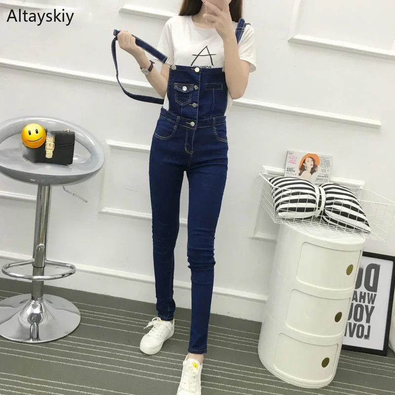 

Jumpsuits Women Pockets Leisure Daily Simple All-match Korean Style Denim Jumpsuit Womens Soft Trendy Full Length Playsuit Chic