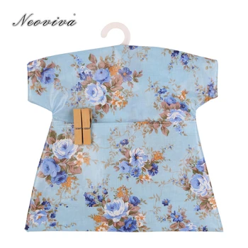 

Neoviva Retro Waterproof Peg Bag with Plastic Hanger for Clothesline, Pack of 2, Floral Crystal Blue