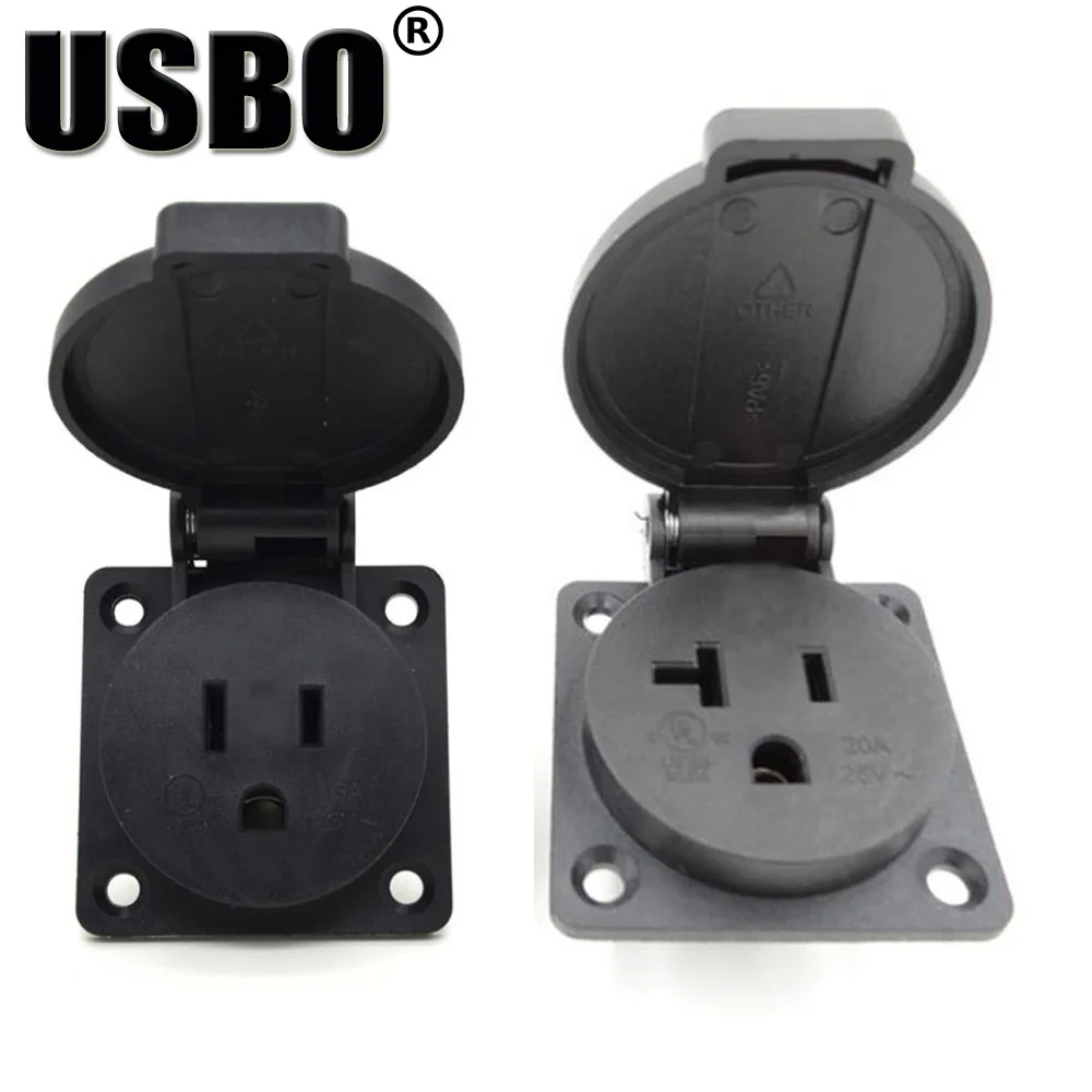 Black 15A/20A 125V round cover outdoor socket IP44 American AC Power