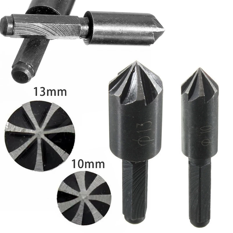 2 pcs HSS 1/4" Hex Shank 7 Flute 82 Degree Countersink Drill Bit Chamfer Cutter